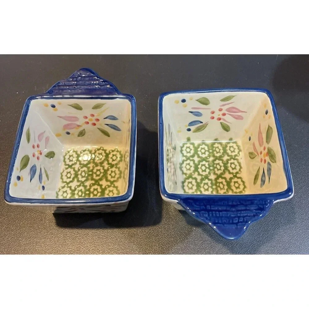 Temptations by Tara Old World Floral Blue Single‎ Serve Ramekins 10 Oz Set of 2